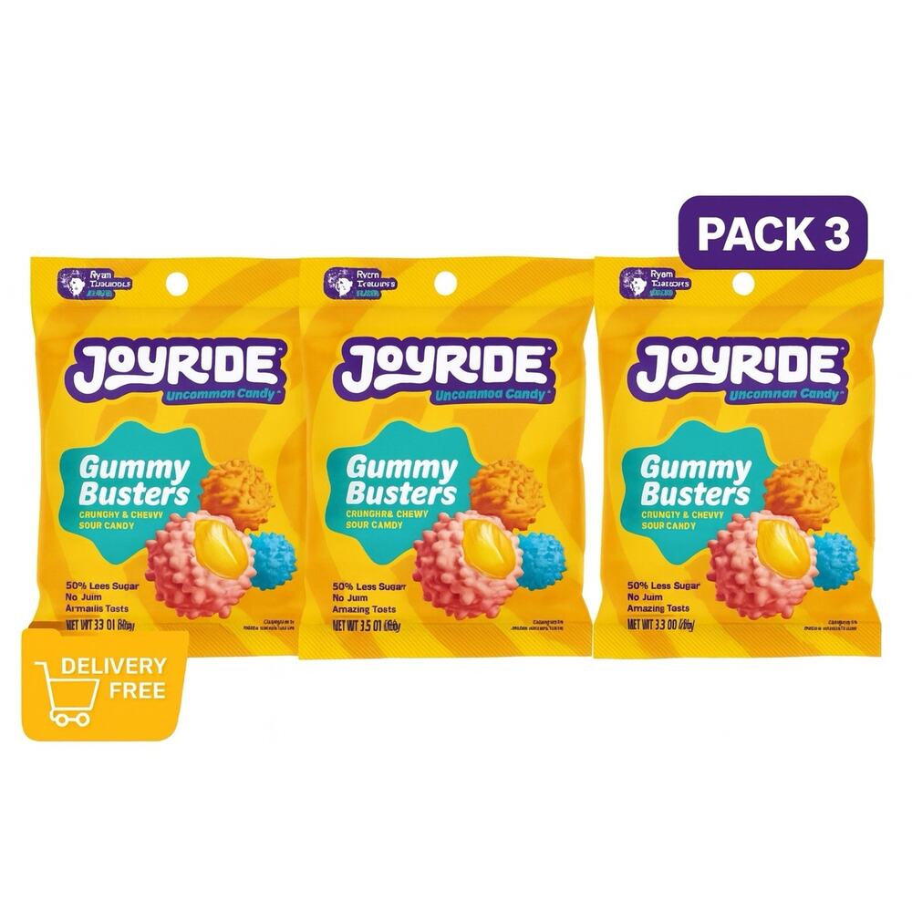 JOYRIDE Gummy Busters - 3.5 oz - Gummy, Sour, 50% Less Sugar, Vegan, No Junk